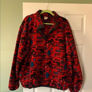 Vintage LL Bean wildlife pattern quarter button fleece